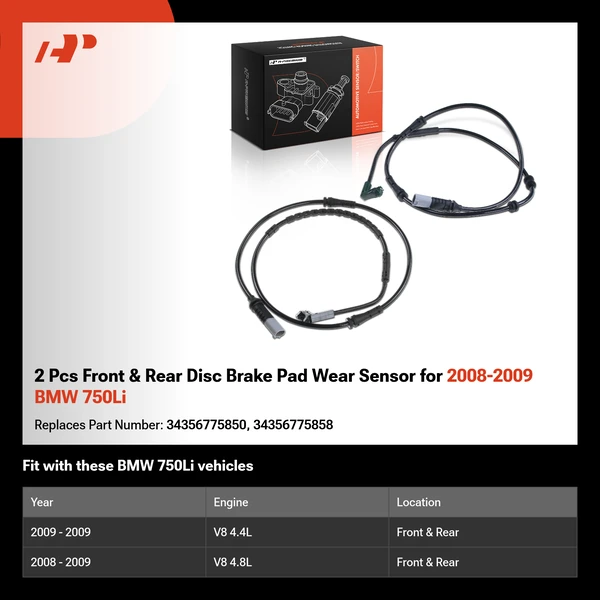 2 Pcs Front & Rear Disc Brake Pad Wear Sensor for 2008-2009 BMW 750Li