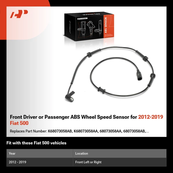 Front Driver or Passenger ABS Wheel Speed Sensor for 2012-2019 Fiat 500