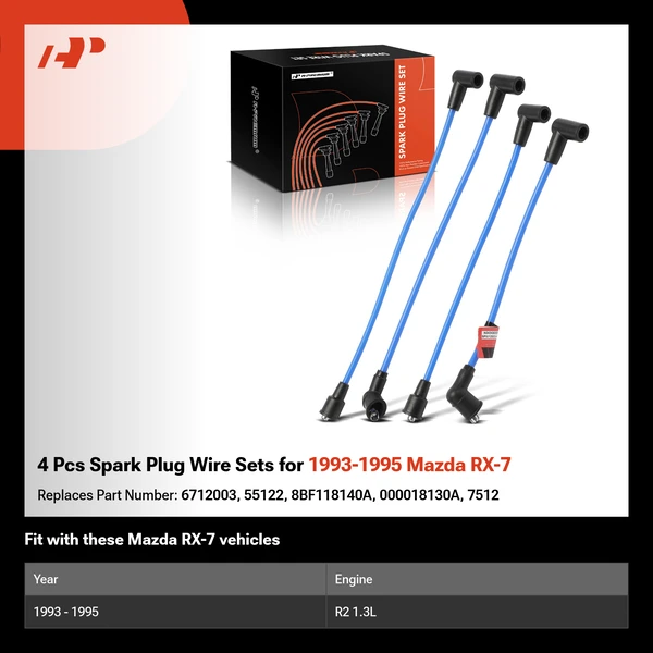4 Pcs Spark Plug Wire Sets for 1993-1995 Mazda RX-7