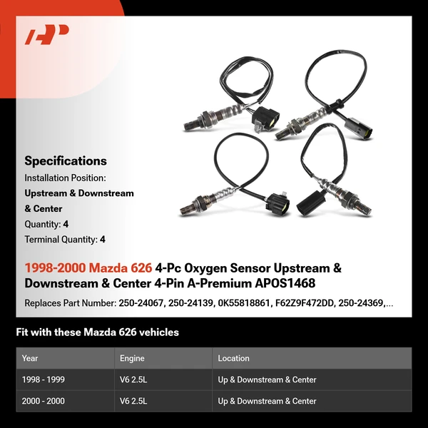 1998-2000 Mazda 626 4-Pc Oxygen Sensor Upstream & Downstream & Center 4-Pin A-Premium APOS1468
