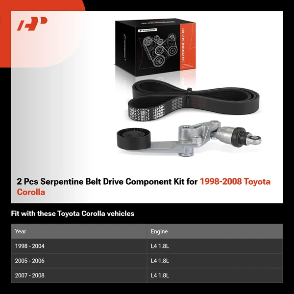 2 Pcs Serpentine Belt Drive Component Kit for 1998-2008 Toyota Corolla