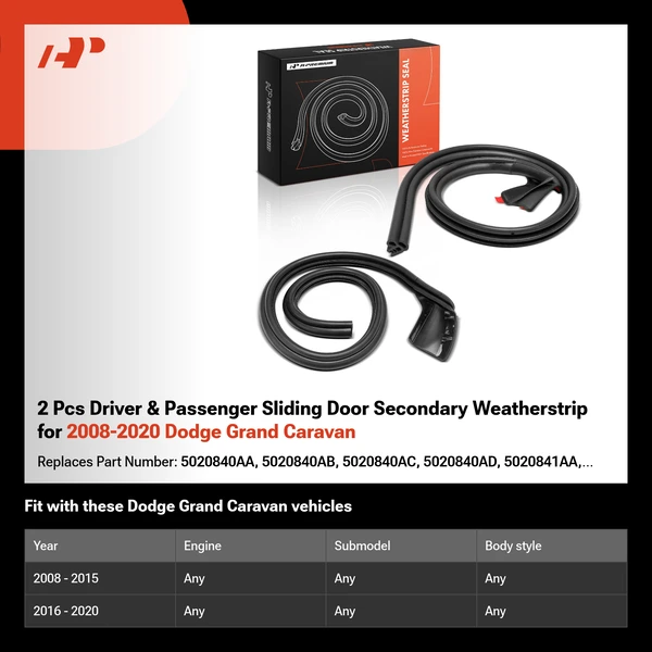 2 Pcs Driver & Passenger Sliding Door Secondary Weatherstrip for 2008-2020 Dodge Grand Caravan