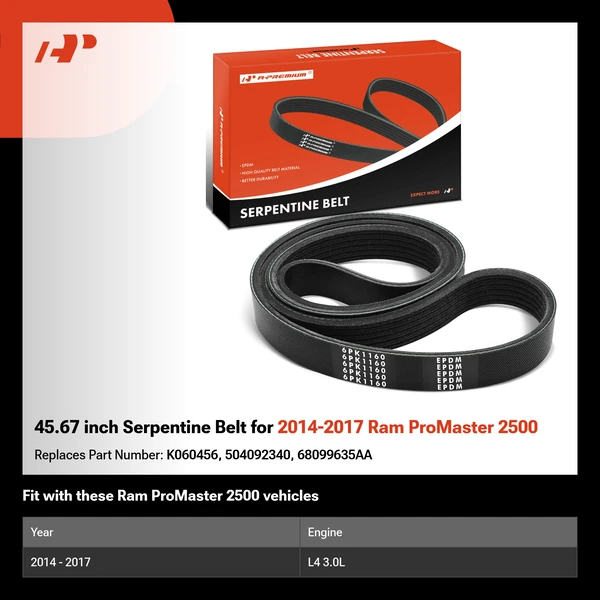 45.67 inch Serpentine Belt for 2014-2017 Ram ProMaster 2500