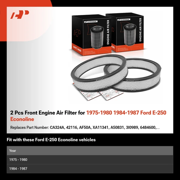 2 Pcs Front Engine Air Filter for 1975-1980 1984-1987 Ford E-250 Econoline