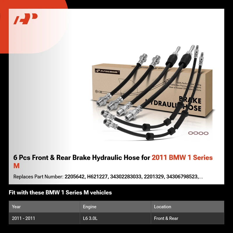 6 Pcs Front & Rear Brake Hydraulic Hose for 2011 BMW 1 Series M