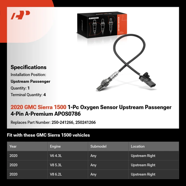 2020 GMC Sierra 1500 1-Pc Oxygen Sensor Upstream Passenger 4-Pin A-Premium APOS0786