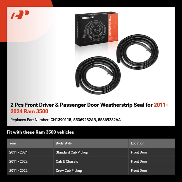 2 Pcs Front Driver & Passenger Door Weatherstrip Seal for 2011-2024 Ram 3500