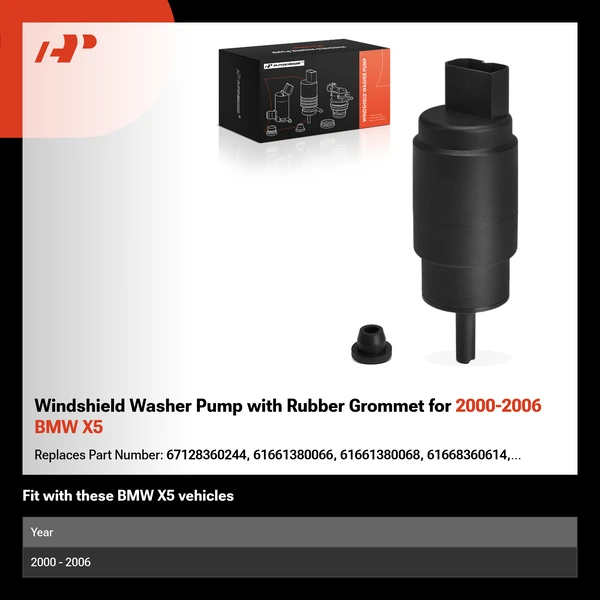 Windshield Washer Pump with Rubber Grommet for 2000-2006 BMW X5