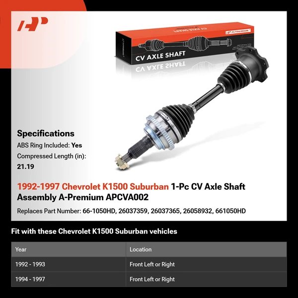 1992-1997 Chevrolet K1500 Suburban 1-Pc CV Axle Shaft Assembly A-Premium APCVA002