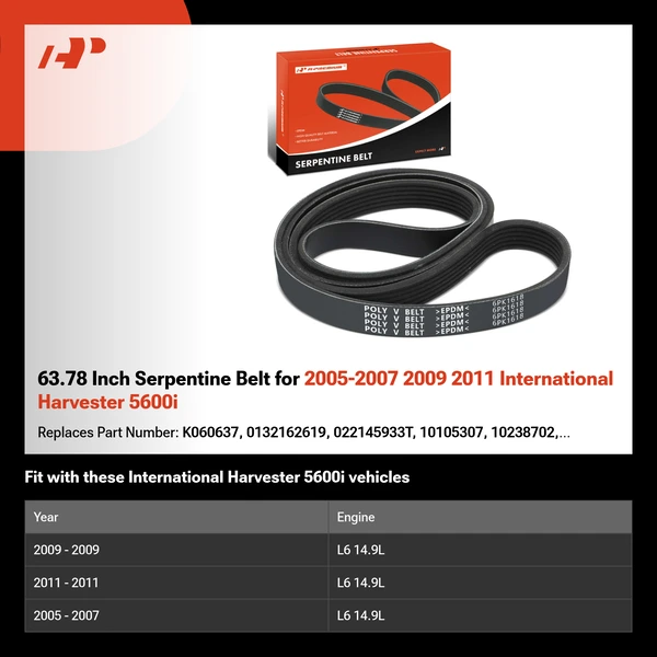 63.78 Inch Serpentine Belt for 2005-2007 2009 2011 International Harvester 5600i
