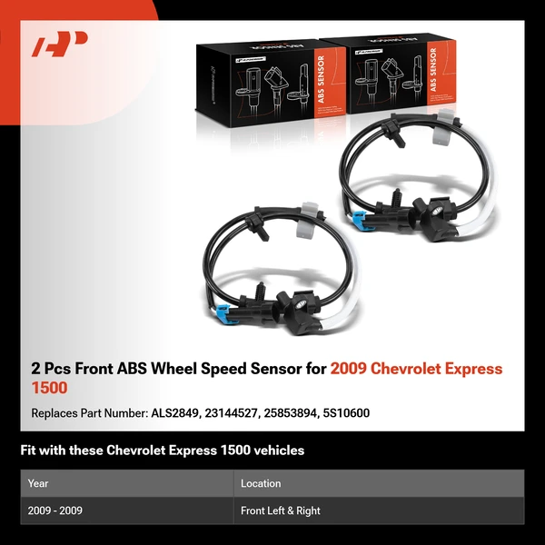 2 Pcs Front ABS Wheel Speed Sensor for 2009 Chevrolet Express 1500