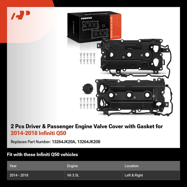 2 Pcs Driver & Passenger Engine Valve Cover with Gasket for 2014-2018 Infiniti Q50