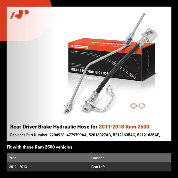 Rear Driver Brake Hydraulic Hose for 2011-2013 Ram 2500