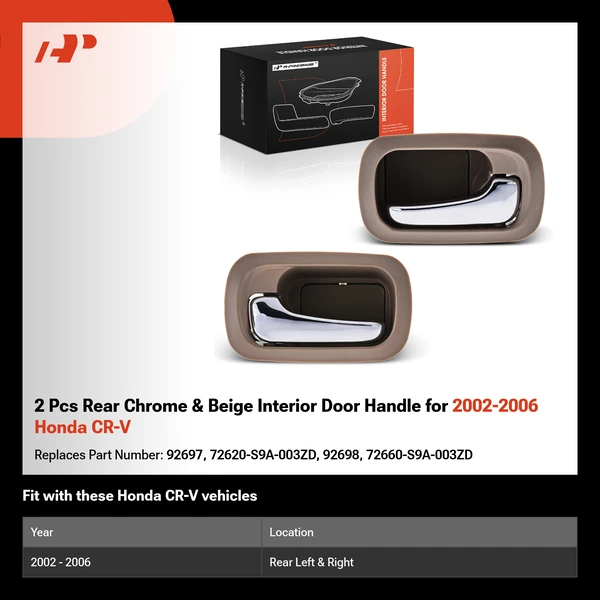 2 Pcs Rear Chrome & Beige Interior Door Handle for 2002-2006 Honda CR-V