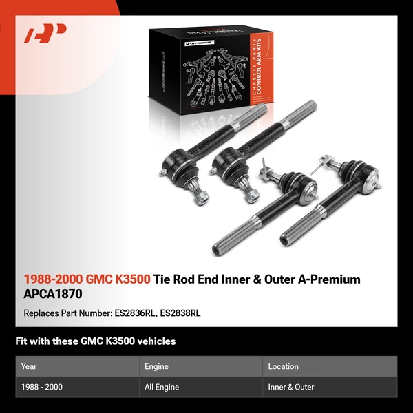 1988-2000 GMC K3500 Tie Rod End Inner & Outer A-Premium APCA1870