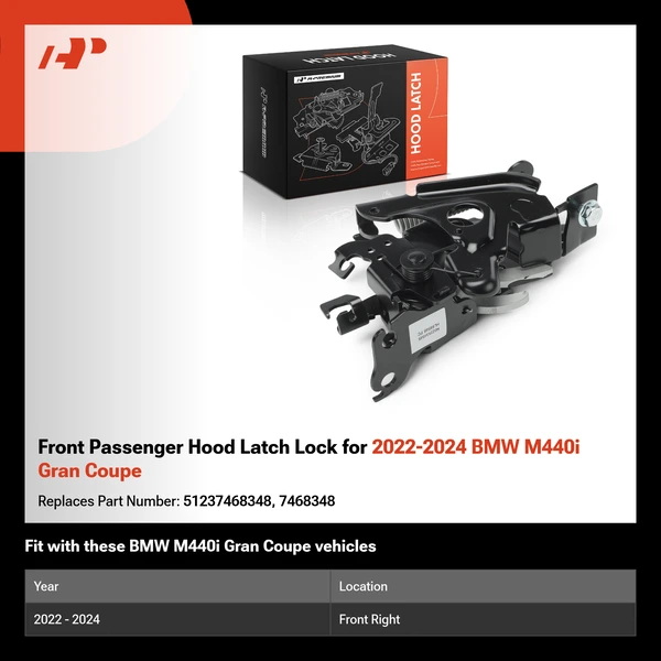 Front Passenger Hood Latch Lock for 2022-2024 BMW M440i Gran Coupe