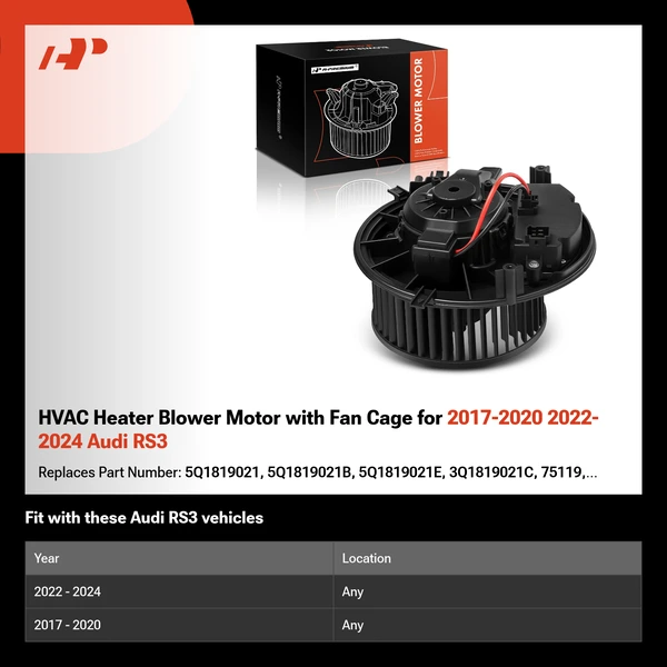 HVAC Heater Blower Motor with Fan Cage for 2017-2020 2022-2024 Audi RS3