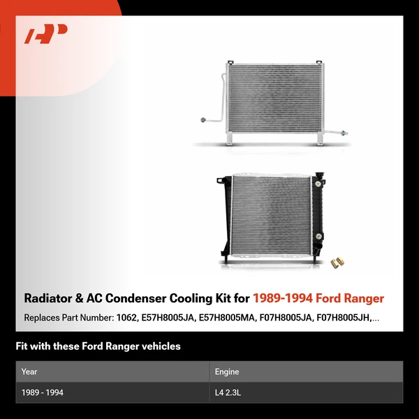 Radiator & AC Condenser Cooling Kit for 1989-1994 Ford Ranger