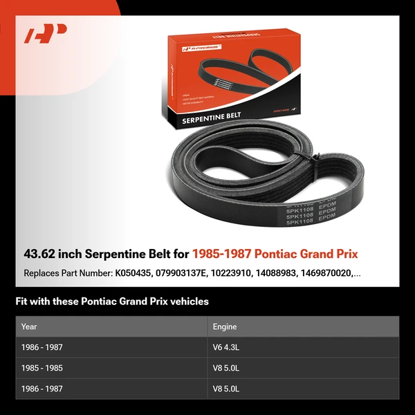 43.62 inch Serpentine Belt for 1985-1987 Pontiac Grand Prix