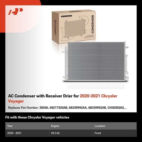 AC Condenser with Receiver Drier for 2020-2021 Chrysler Voyager