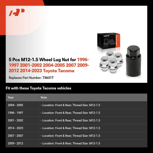 5 Pcs M12-1.5 Wheel Lug Nut for 1996-1997 2001-2002 2004-2005 2007 2009-2012 2014-2023 Toyota Tacoma