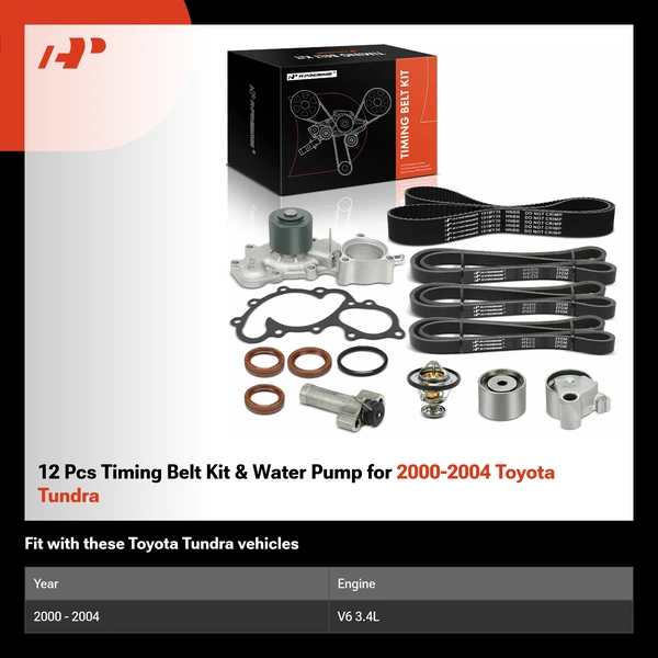 12 Pcs Timing Belt Kit & Water Pump for 2000-2004 Toyota Tundra