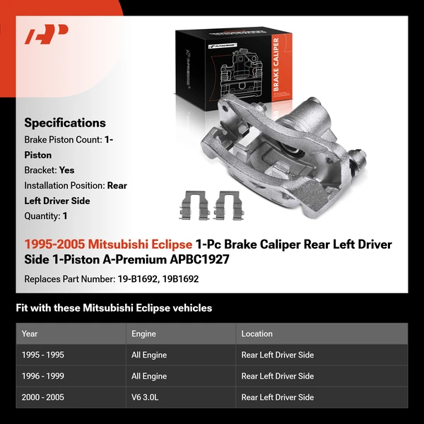 1995-2005 Mitsubishi Eclipse 1-Pc Brake Caliper Rear Left Driver Side 1-Piston A-Premium APBC1927