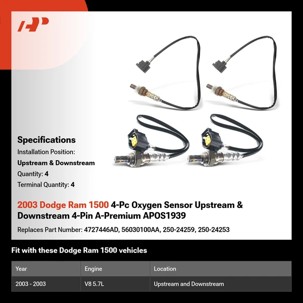 2003 Dodge Ram 1500 4-Pc Oxygen Sensor Upstream & Downstream 4-Pin A-Premium APOS1939