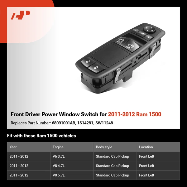 Front Driver Power Window Switch for 2011-2012 Ram 1500