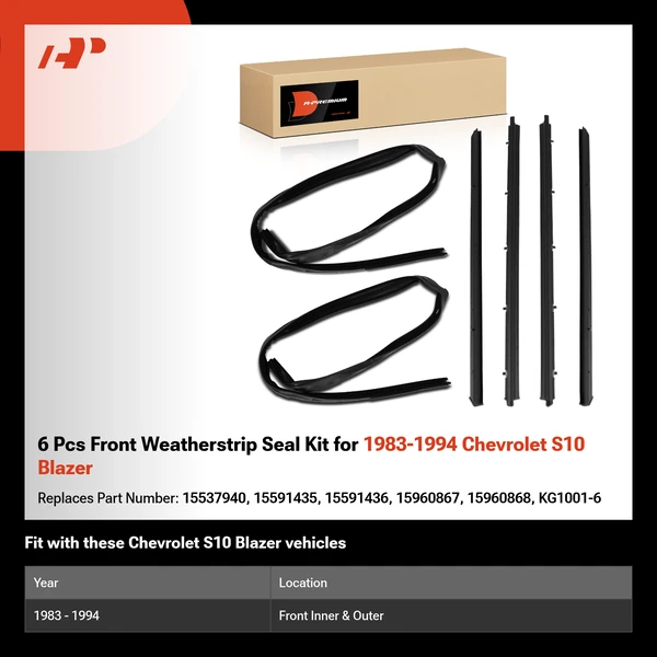 6 Pcs Front Weatherstrip Seal Kit for 1983-1994 Chevrolet S10 Blazer