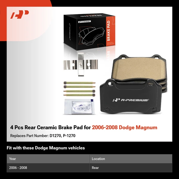 4 Pcs Rear Ceramic Brake Pad for 2006-2008 Dodge Magnum