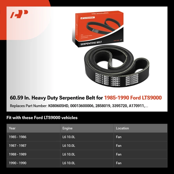 60.59 In. Heavy Duty Serpentine Belt for 1985-1990 Ford LTS9000