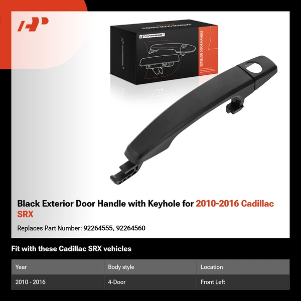 Black Exterior Door Handle with Keyhole for 2010-2016 Cadillac SRX