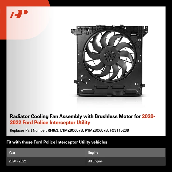 Radiator Cooling Fan Assembly with Brushless Motor for 2020-2022 Ford Police Interceptor Utility