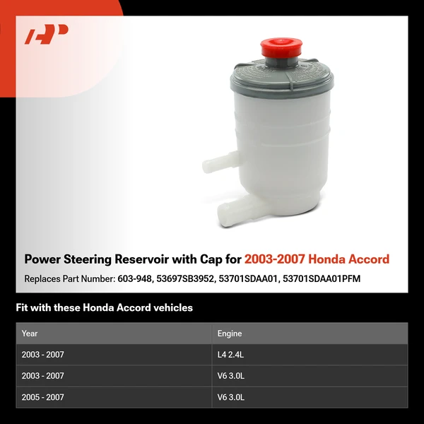 Power Steering Reservoir with Cap for 2003-2007 Honda Accord