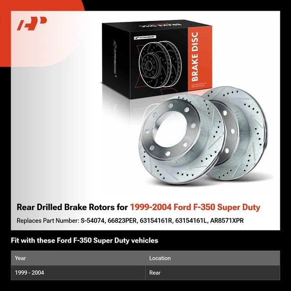 Rear Drilled Brake Rotors for 1999-2004 Ford F-350 Super Duty
