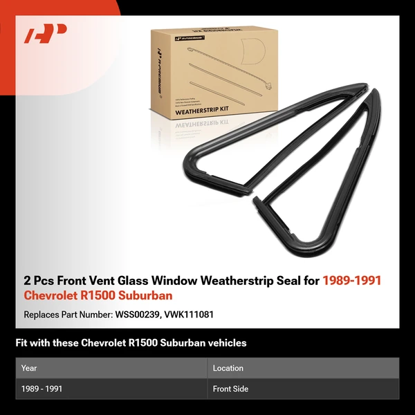2 Pcs Front Vent Glass Window Weatherstrip Seal for 1989-1991 Chevrolet R1500 Suburban