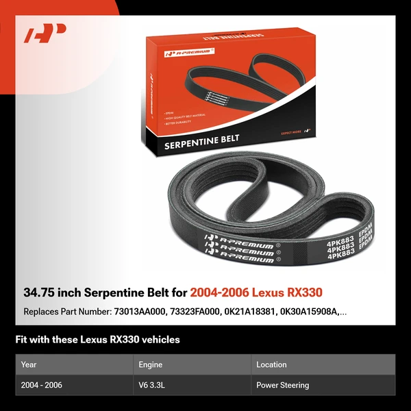 34.75 inch Serpentine Belt for 2004-2006 Lexus RX330