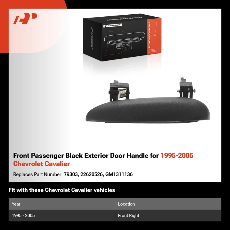 Front Passenger Black Exterior Door Handle for 1995-2005 Chevrolet Cavalier