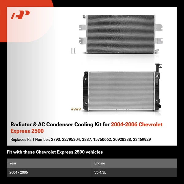 Radiator & AC Condenser Cooling Kit for 2004-2006 Chevrolet Express 2500