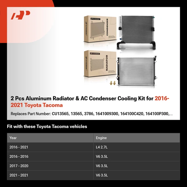 2 Pcs Aluminum Radiator & AC Condenser Cooling Kit for 2016-2021 Toyota Tacoma