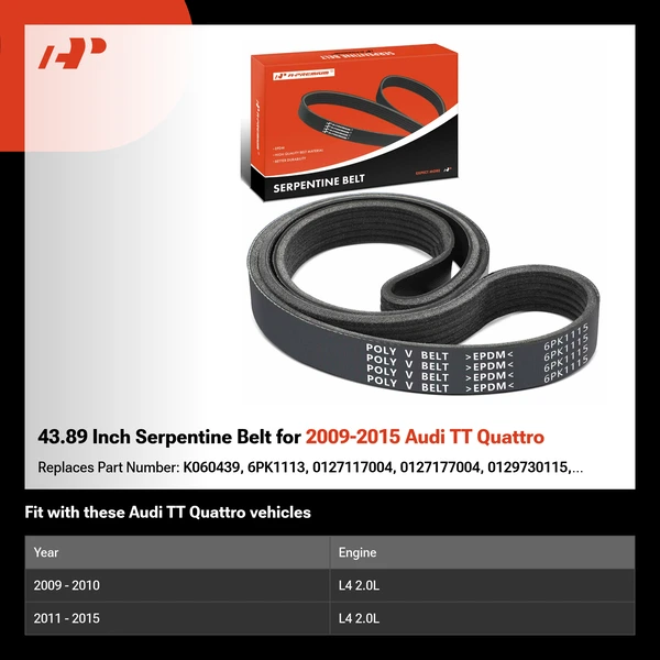 43.89 Inch Serpentine Belt for 2009-2015 Audi TT Quattro