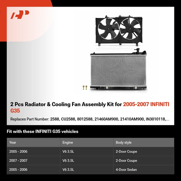 2 Pcs Radiator & Cooling Fan Assembly Kit for 2005-2007 INFINITI G35