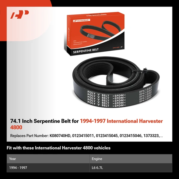 74.1 Inch Serpentine Belt for 1994-1997 International Harvester 4800