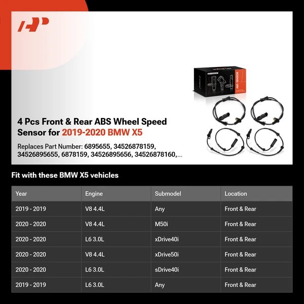 4 Pcs Front & Rear ABS Wheel Speed Sensor for 2019-2020 BMW X5