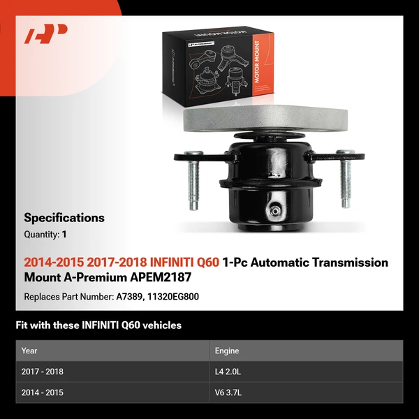 2014-2015 2017-2018 INFINITI Q60 1-Pc Automatic Transmission Mount A-Premium APEM2187