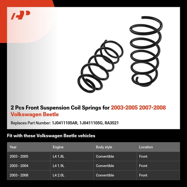 2 Pcs Front Suspension Coil Springs for 2003-2005 2007-2008 Volkswagen Beetle