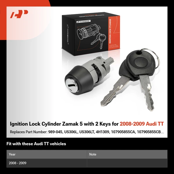Ignition Lock Cylinder Zamak 5 with 2 Keys for 2008-2009 Audi TT