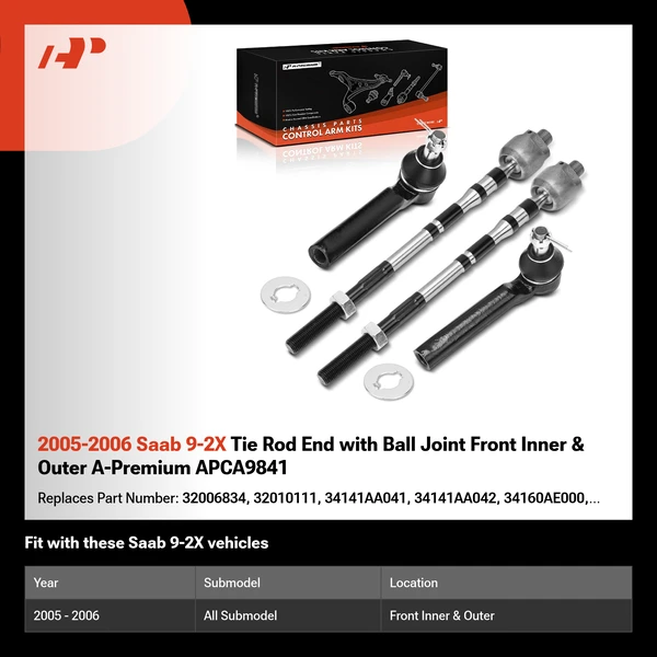2005-2006 Saab 9-2X Tie Rod End with Ball Joint Front Inner & Outer A-Premium APCA9841
