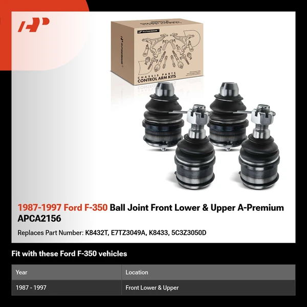 1987-1997 Ford F-350 Ball Joint Front Lower & Upper A-Premium APCA2156